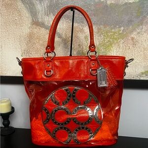 Coach 15021 PVC Metallic Transparent Clear Orange Tote  Rare Plastic Beach Bag